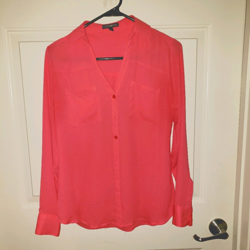 2/$15 Express Portofino Shirt, Tangerine'ish, XS
